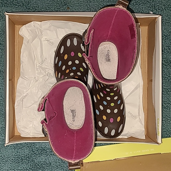 Polka Dot rain boots size 7 capella NewYork Y2K BROWN SHINY MULTI DOTS SPORTY - Picture 2 of 12